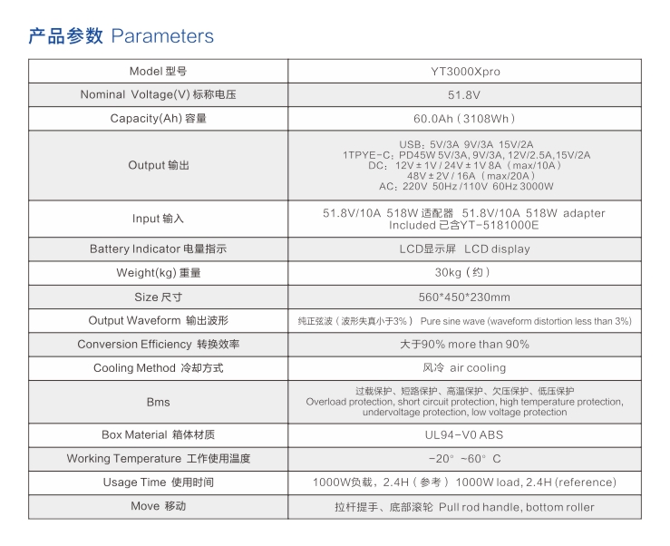 向日葵视频app下载安装拉箱式户外电源YT3000Xpro参数